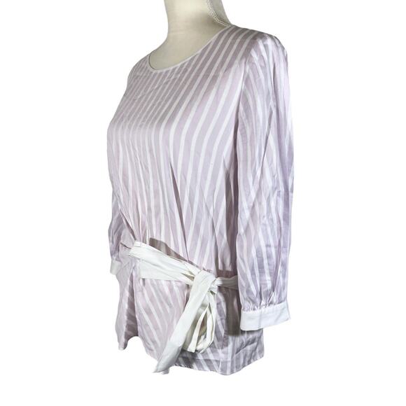 Valentina Kova Gemma Tie Stripe Blouse Japanese Pink White Shirt Size Medium NEW - Picture 5 of 9